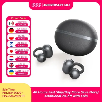 QCY Crossky C50 오픈 이어 무선 이어버드 블루투스 6.0 컴포트 클립온 이어폰 4 마이크 AI 클리어 콜 베이스 부스트 헤드폰 35시간 재생 시간 스포츠 러닝용